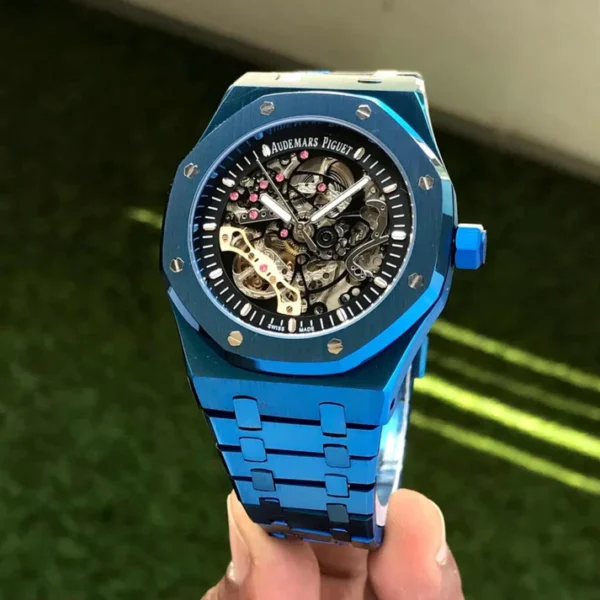 Audemars Piguet Royal Oak Double Balance Wheel Open worked Full Blue Skeleton Dial Automatic Mens Watch