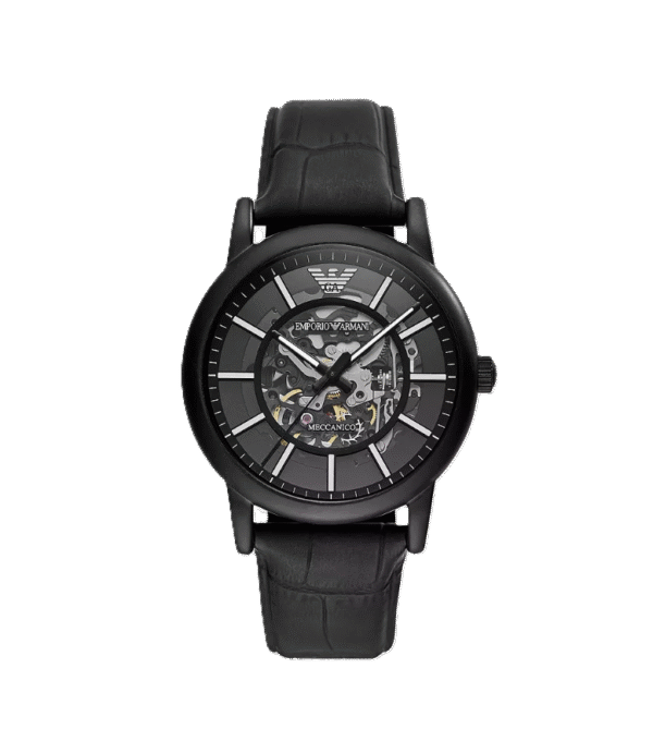 Armani Black Leather Automatic Watch